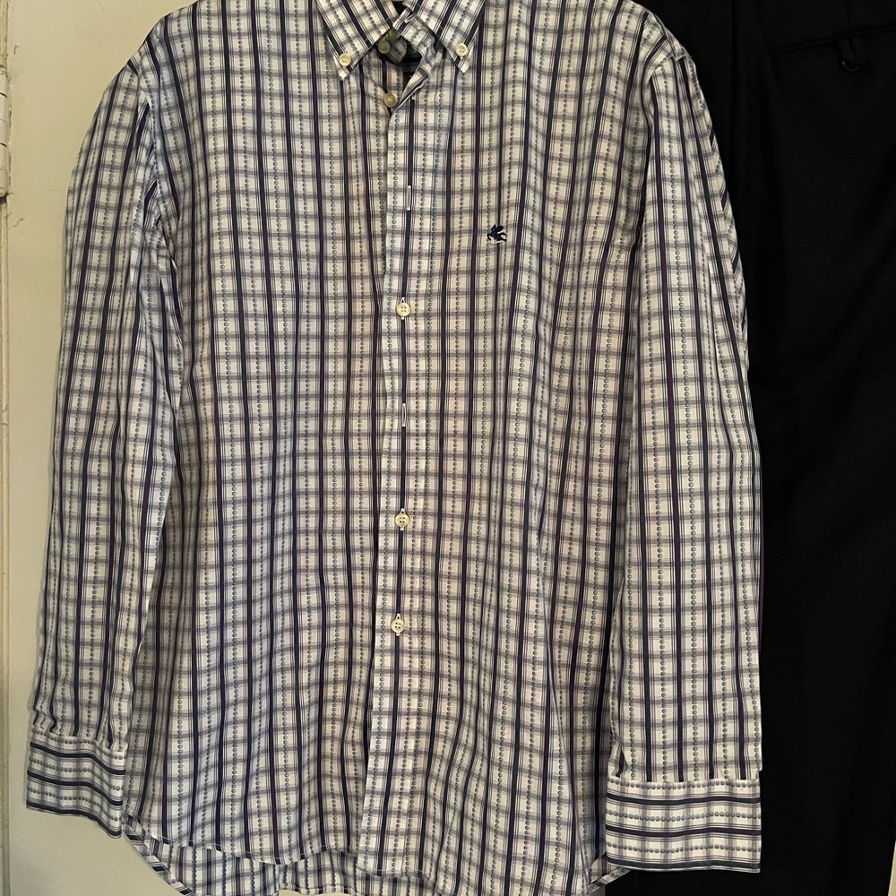 Etro Kids Navy and White Plaid Button-Down Shirt